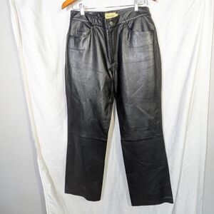 Rem Garson Black Leather Mid High-waisted Pants, Lined,‎ Soft, 34